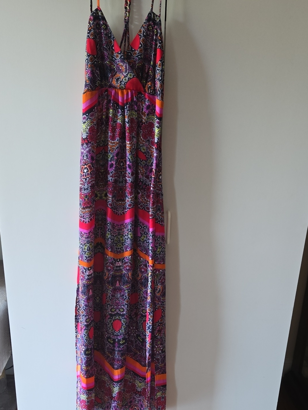 Vibrant Printed Maxi Dress in Fuchsia, Orange & Purple